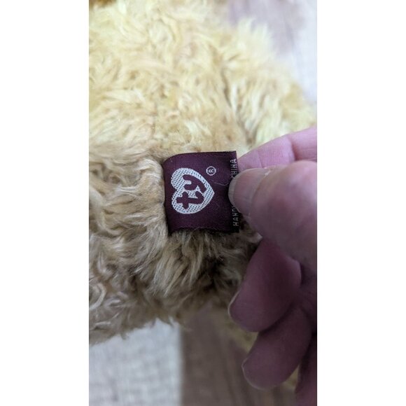 Vintage Ty Teddy Bear Yellow Hat 1993 Plush Toy Tan Fur 12 Inch Stuffed Animal - Picture 8 of 10